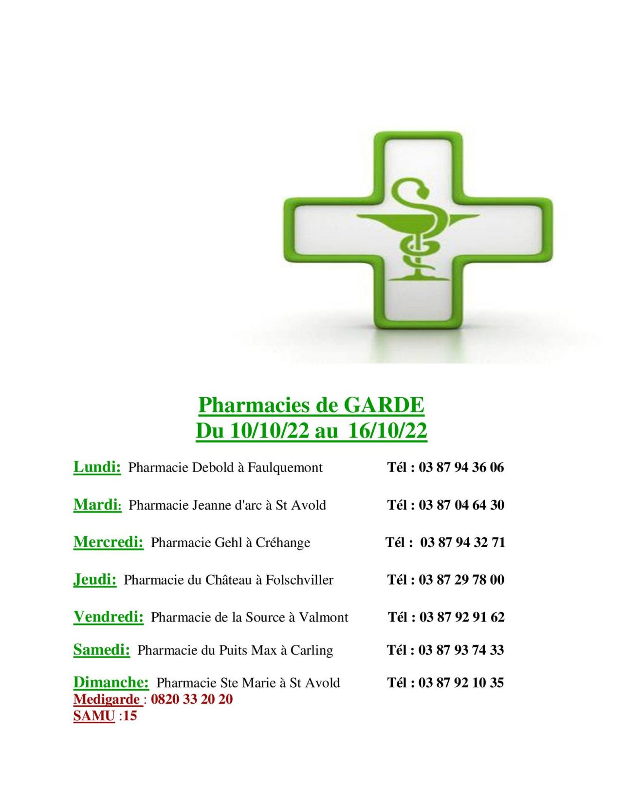 Pharmacies de garde Mairie de Valmont